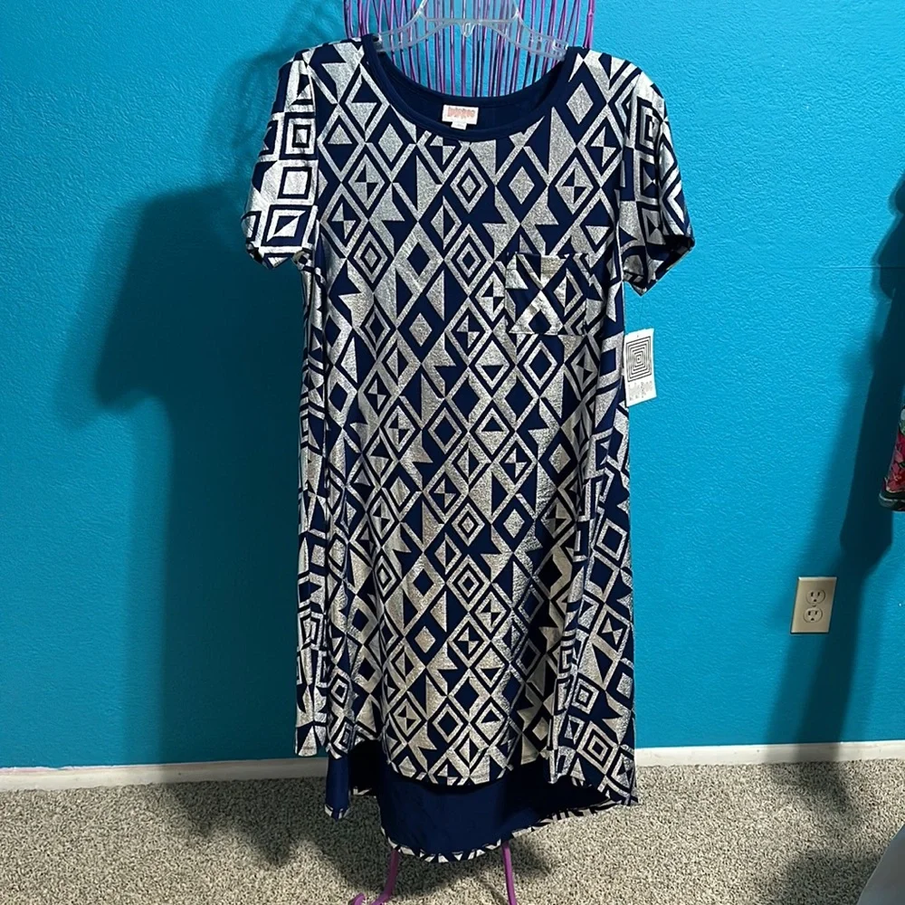 Lularoe Elegant Carly Dress NWT navy and silver. Size M but fits up to XL - Picture 5 of 8